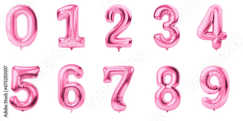 Numbers from 0 to 9 made with foil pink metalic birthday balloons photo