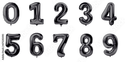 Numbers from 0 to 9 made with foil black metalic birthday balloons photo