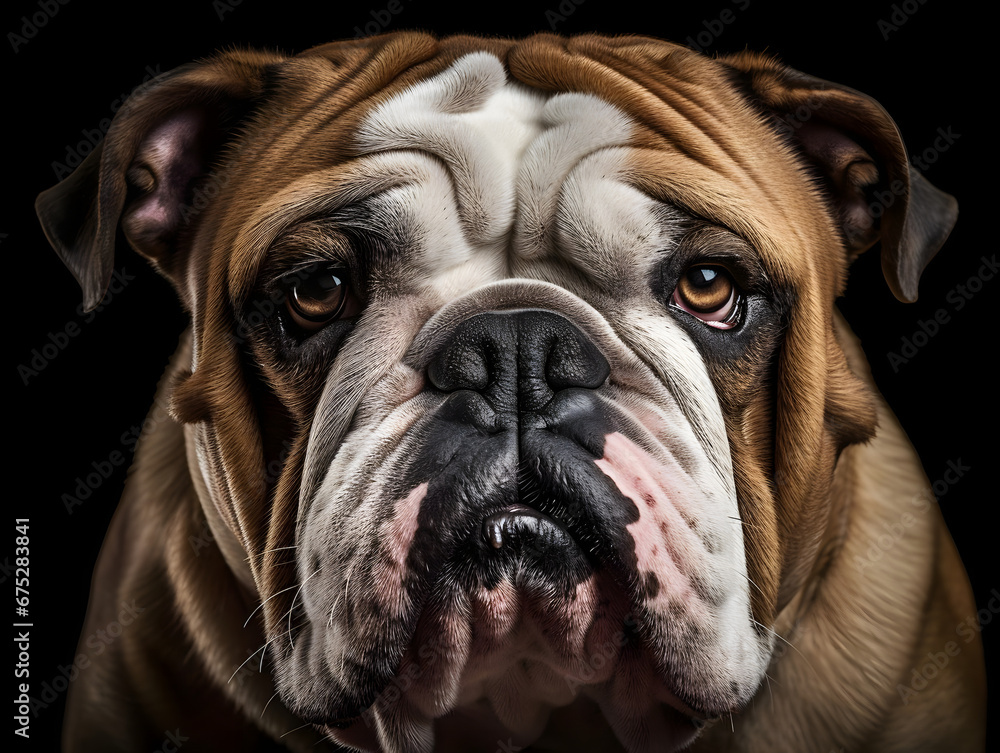 English Bulldog with Iconic Wrinkled Face, wildlife, Generative AI