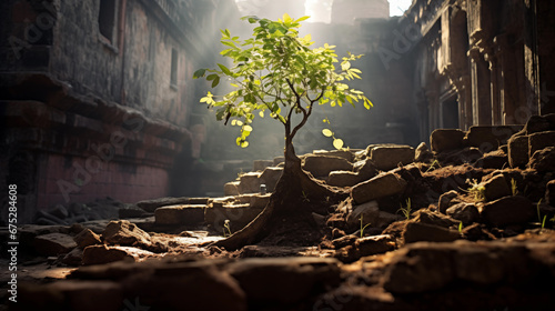 Tree of life growing in a war-torn village