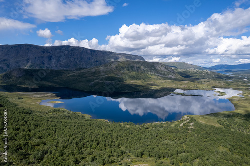 Aerial view above Jotunheimen Norway - Glacier fed lakes in the highlands and valleys of Central Norway © Mike Workman