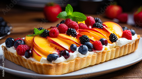 Homemade Fruit Tart with peaches and berries