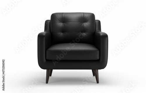 black leather armchair isolated on transparent background, Modern Black Faux Leather Accent Chair, generative AI