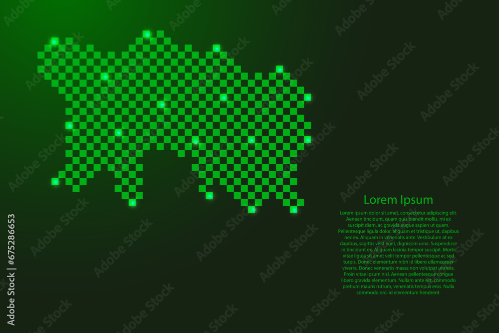 Jersey map from futuristic green checkered square grid pattern and glowing stars for banner, poster, greeting card