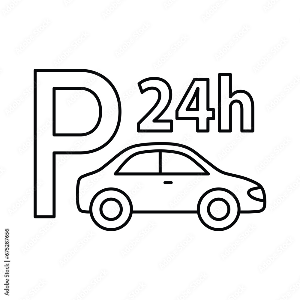 car parking  icon. Icon 24 Hour black vector parking  sign 