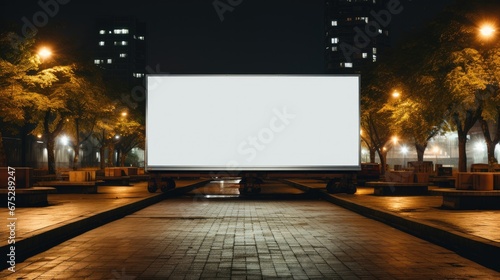 Digital white blank billboard mockup in night in city  white blank billboard.
