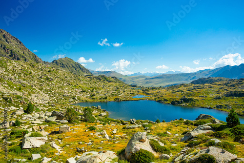 Pyrenees Pessons peak and lakes in Andorra	 photo