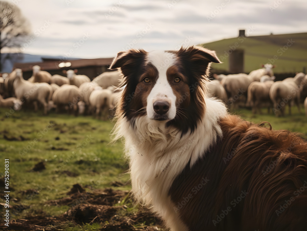 Fototapeta premium Loyal English Shepherd Guarding the Farm, wildlife, Generative AI