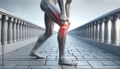 3D Rendered Human Figure Experiencing Knee Pain on Pathway  