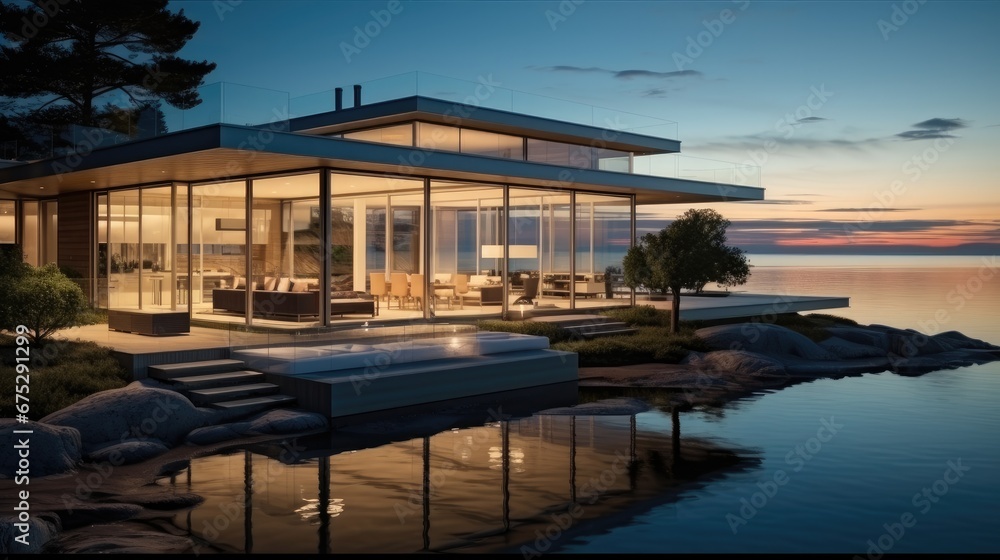 Fototapeta premium Modern home in a coastal setting.