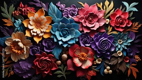 Ornamenty florystyczne w kształcie kolorowych kwiatów.