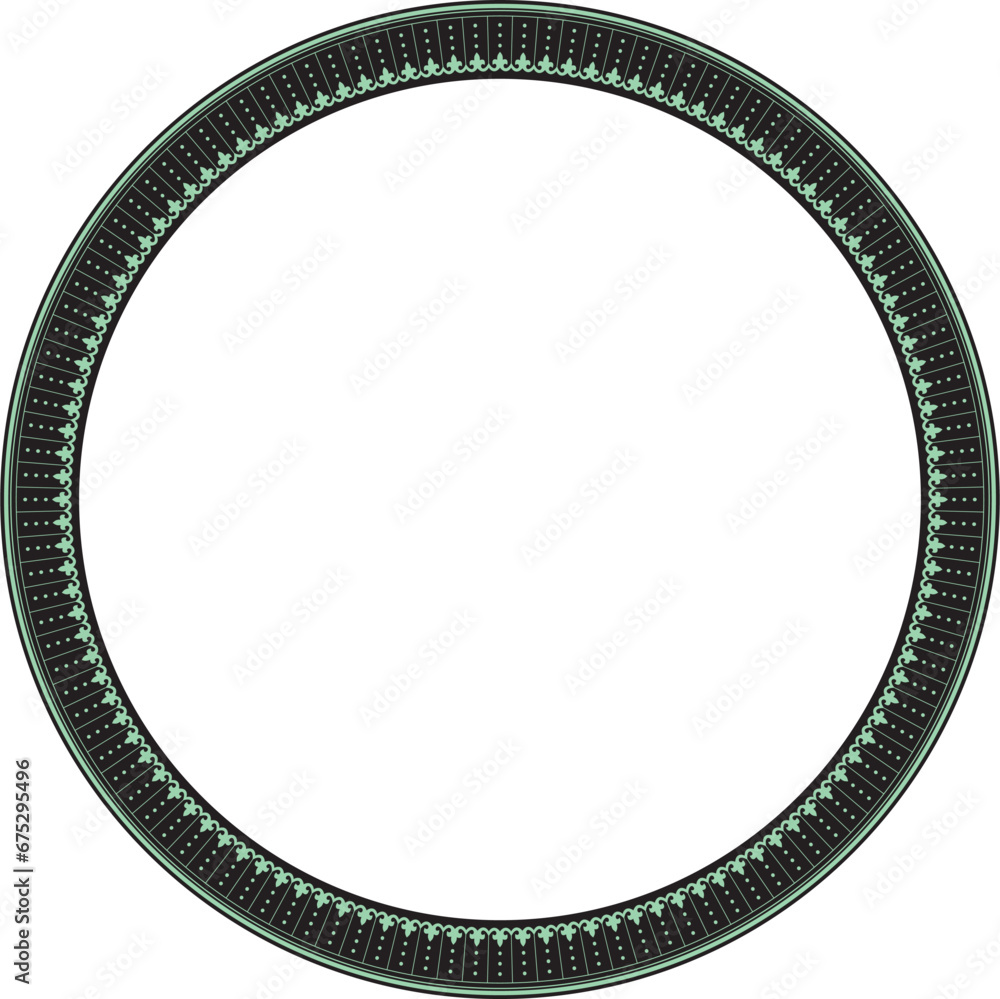 Vector green with black frame, border, Chinese ornament. Patterned circle, ring of the peoples of East Asia, Korea, Malaysia, Japan, Singapore, Thailand..