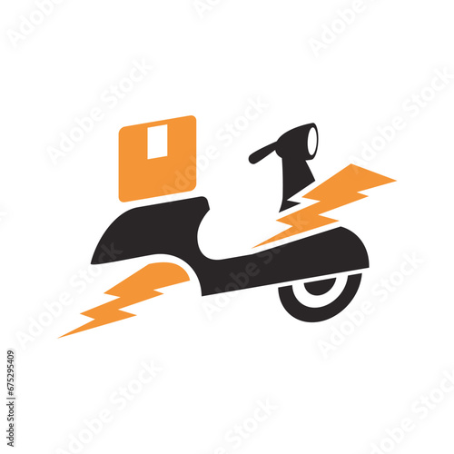 Riding a scooter delivery logo. delivery logo vector template on white background