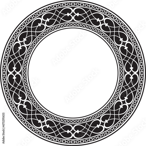 Vector monochrome black round classic renaissance ornament. Circle, ring european border, revival style frame..