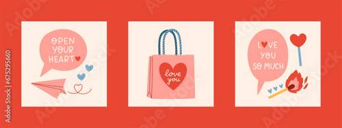 Valentines Day card set. For website banner, Sale, Valentine card, cover, flyer or poster trendy vector illustration