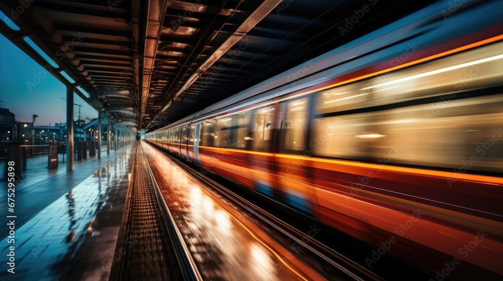 Train subway speed motion in the night.
