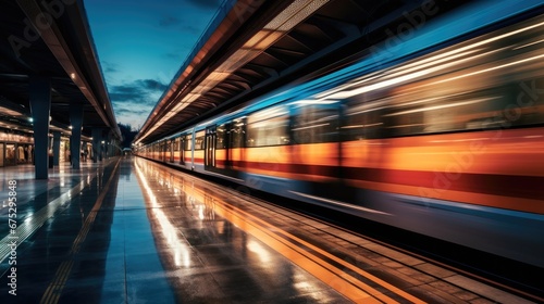 Train subway speed motion in the night.