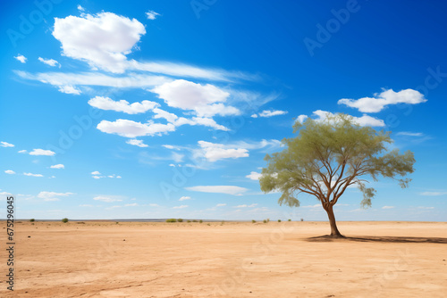 Photo of green alone tree at desert