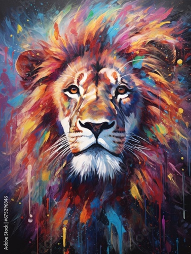Colourful abstract artwork of a Lion.