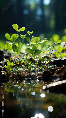 Sunlit Serenity: Underwater Plants in a Pond,green leaves and water,green leaves in water