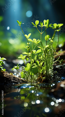 Sunlit Serenity  Underwater Plants in a Pond green leaves and water green leaves in water