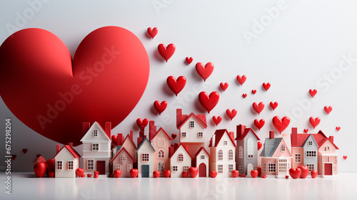 heart shape house on red background with copy space for your message