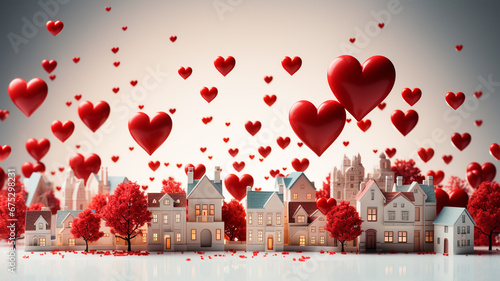 heart shape house on red background with copy space for your message