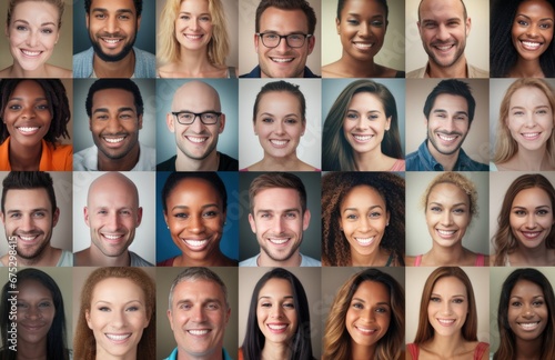 Collage portrait of a smiling diverse multi-ethnic and mixed age people expressing diversity person.