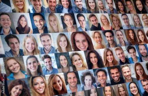 Collage portrait of a smiling diverse multi-ethnic and mixed age people expressing diversity person. photo