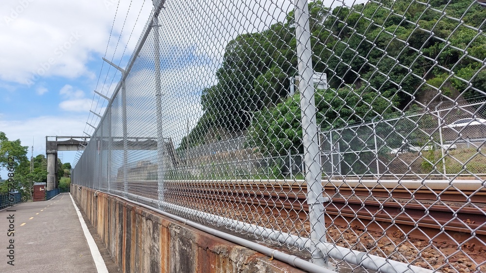 The tram track in the city (Tamsui, Taiwan) The tram track in the city (Tamsui, Taiwan)