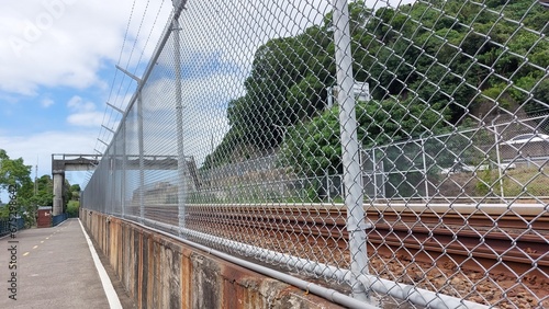 The tram track in the city (Tamsui, Taiwan)