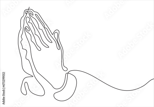 Continuous line art or One Line Drawing of prayer hand, linear style and Hand drawn.- Vector illustrations