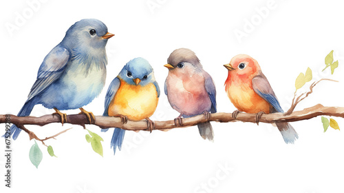 watercolor cartoon illustration, bird family png