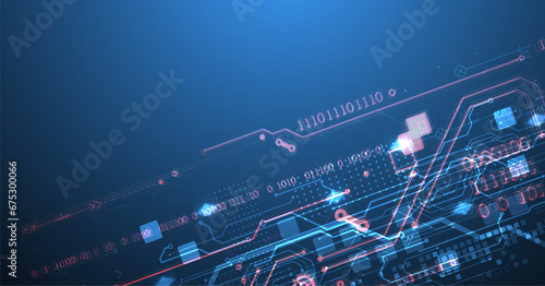 Abstract circuit board on gradient color background. Hand drawn digital technology concept. Vector
