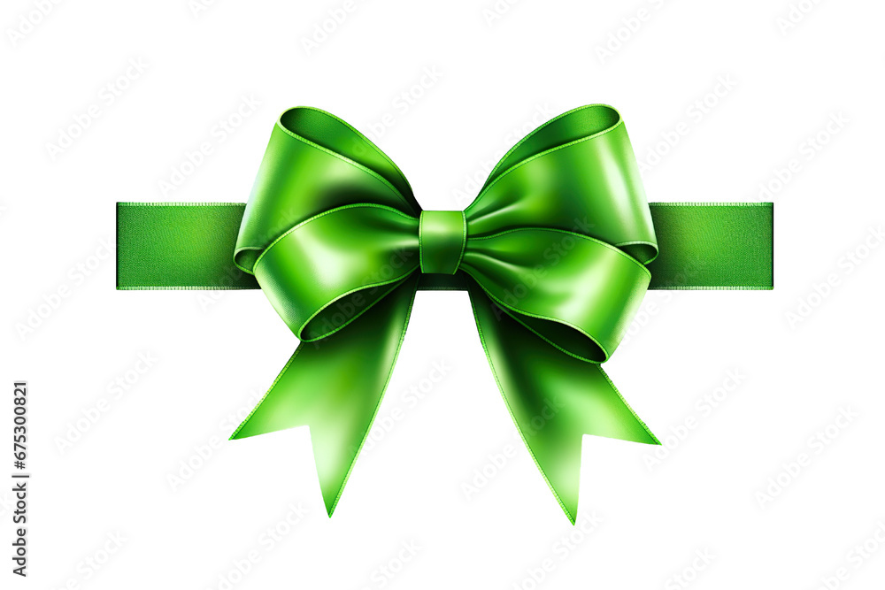 Green ribbon and bow with christmas theme isolated against transparent white background Green ribbon and bow with christmas theme isolated against transparent white background
