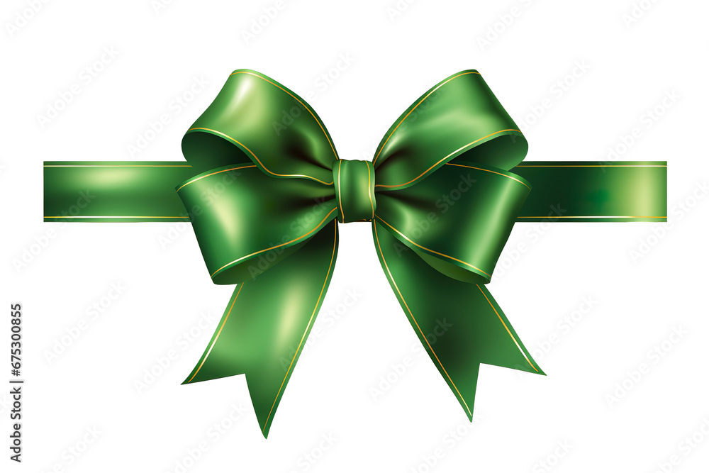Green ribbon and bow with christmas theme isolated against transparent white background Green ribbon and bow with christmas theme isolated against transparent white background