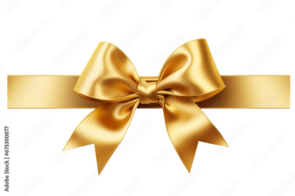 Gold ribbon and bow with Christmas theme isolated against transparent white background --ar 3:2 Gold ribbon and bow with Christmas theme isolated against transparent white background --ar 3:2