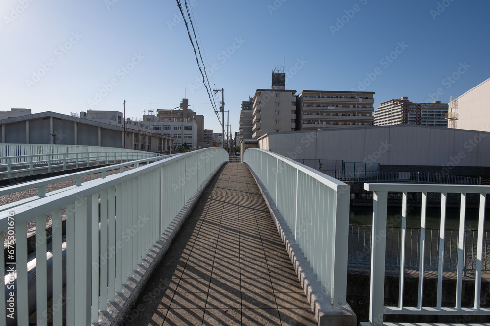 大阪、都市、風景、川、橋、秋	