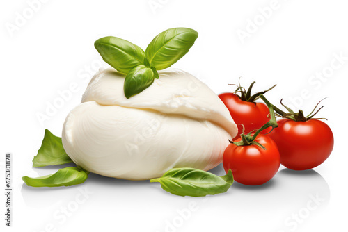 Mozzarella with tomatoes and basil, isolated on a transparent background