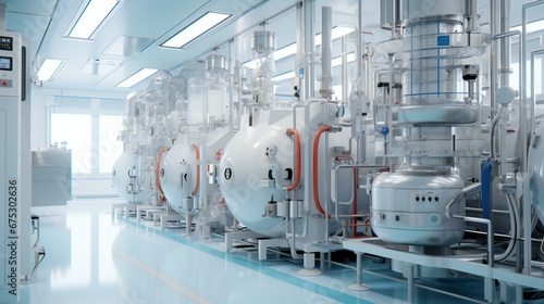 Modern Pharmaceutical Manufacturing Facility with High-Tech Equipment and Clean Room Environment photo