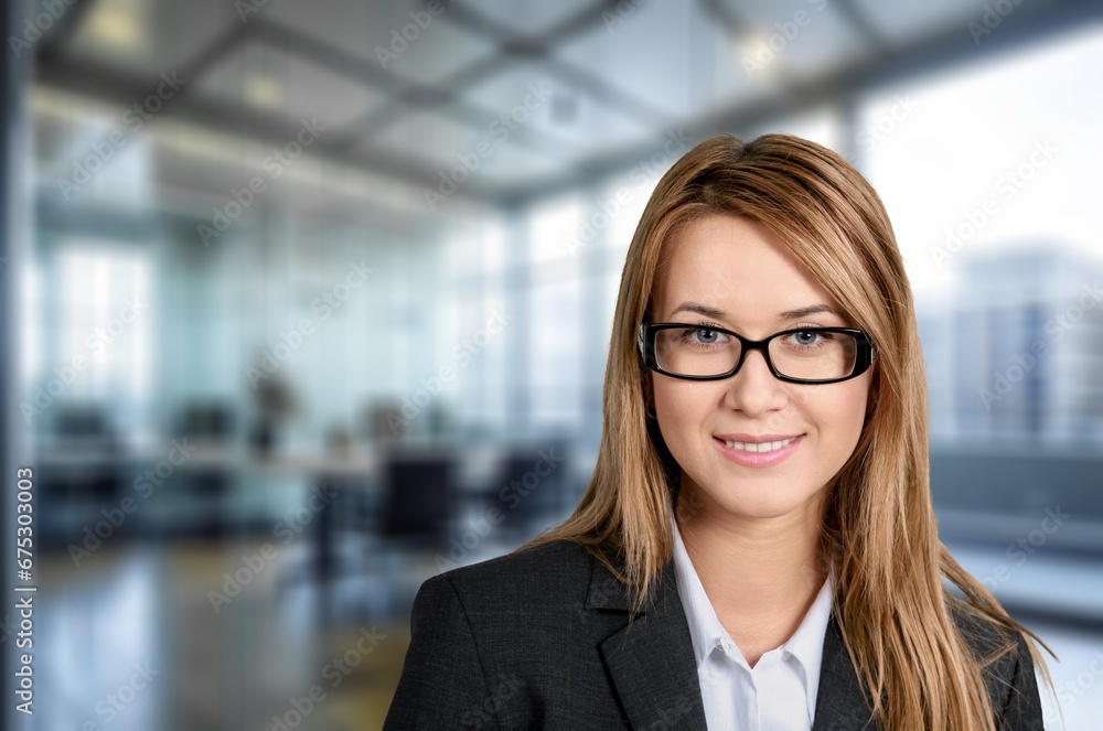 Happy young business woman employee posing, AI generated image