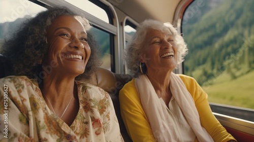 Joyful Multiracial Senior Women on Wheelchair Fantasy Journey of Togetherness