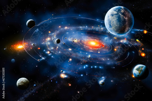 Space with planets and stars and galaxies background photo
