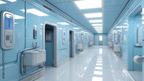 Futuristic Sanitary Facility in a High-Tech Space Station Corridor with Sleek Design