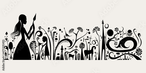 ethnic traditional tribal illustration black and white