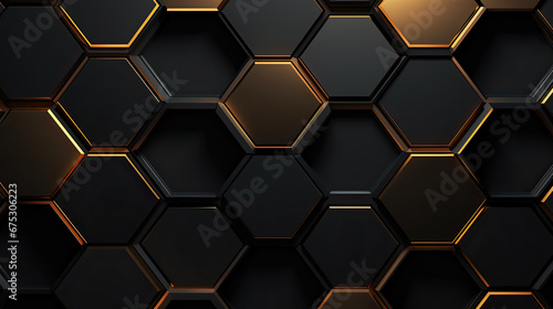 Luxury hexagonal abstract black and gold metal background photo