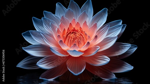 Radiant Lotus Flower Emerging from Darkness into Tranquil Water Reflecting Grace and Serenity