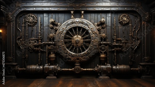 Ancient metal door with intricate steampunk-inspired art, showcasing the beauty and craftsmanship of ironwork