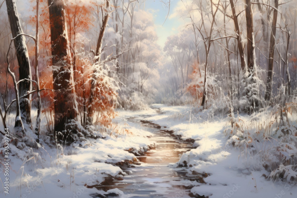 Snowy Forest Paths - Generative AI Snowy Forest Paths - Generative AI
