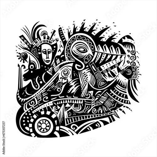 ethnic traditional tribal illustration black and white